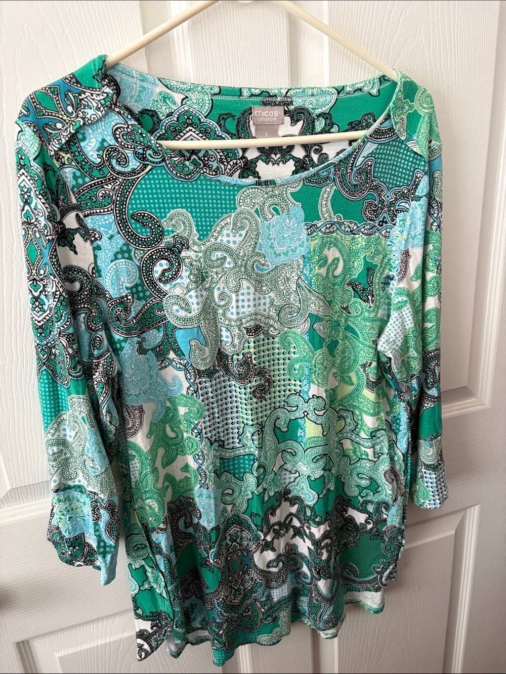 Chico's Teal & Mint Paisley Long Sleeve Top